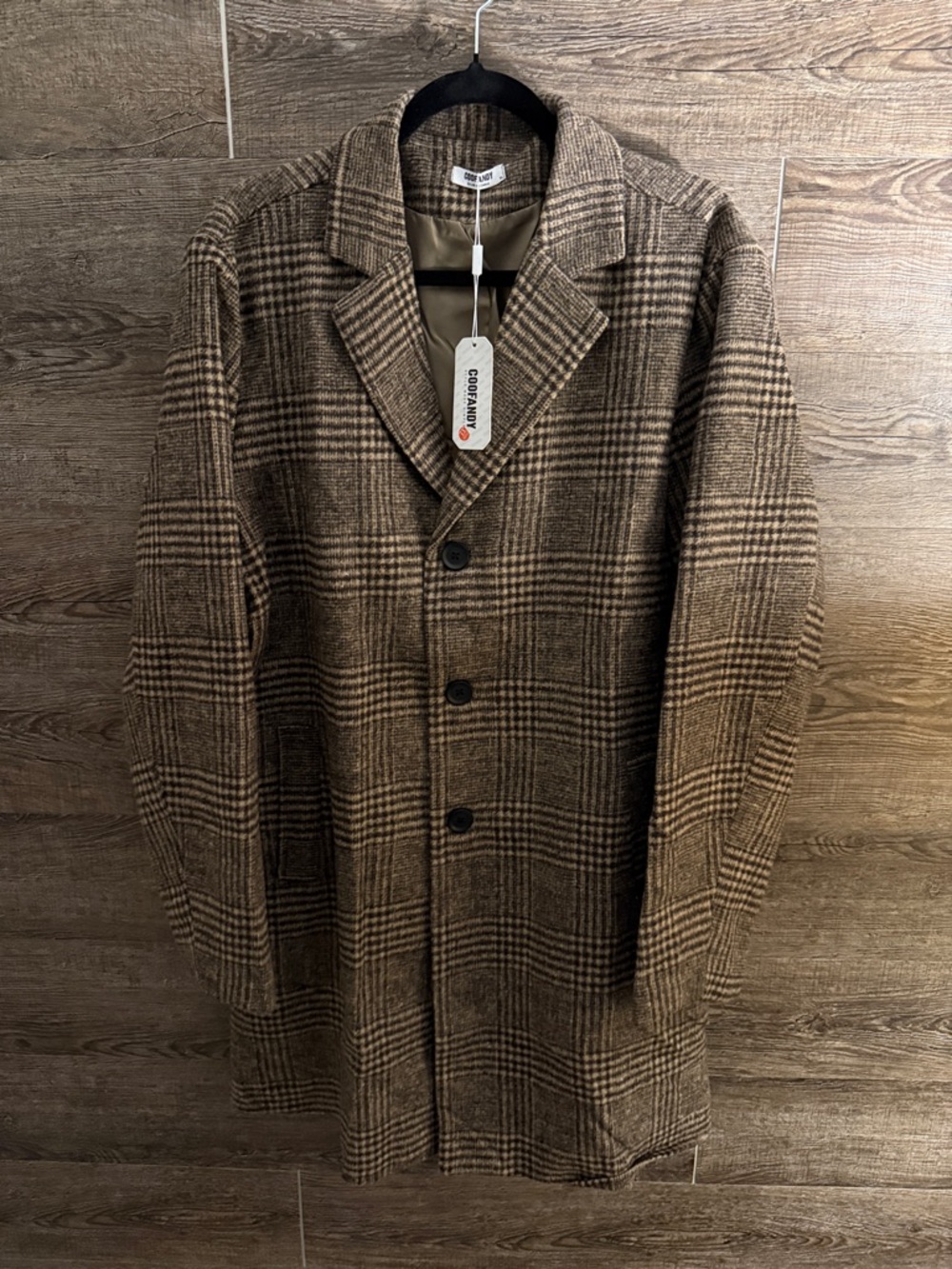 Coofandy Men’s Brown Plaid  Overcoat